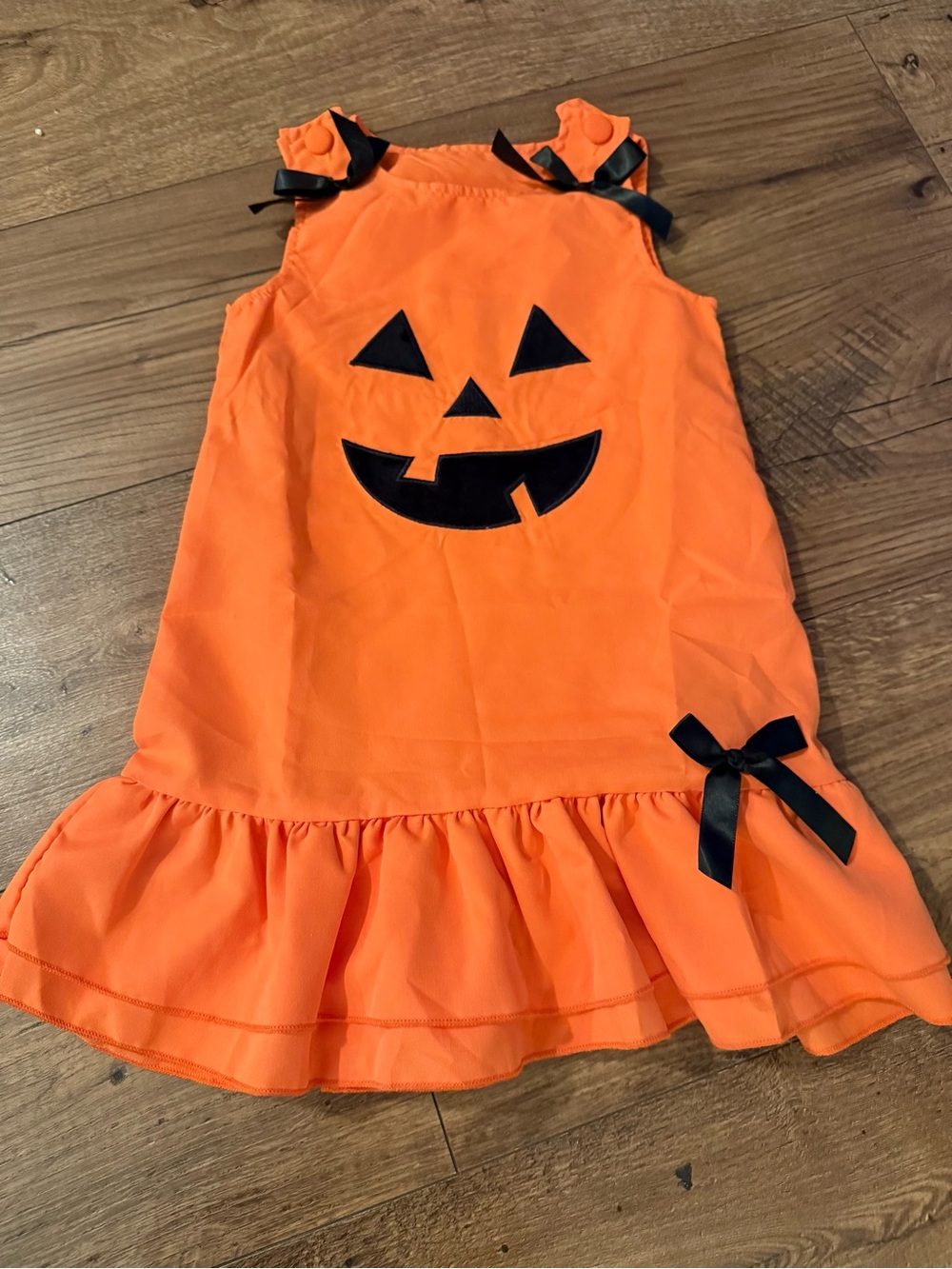 Girls' Orange Pumpkin Halloween Dress with Black Jack-O'-Lantern Face